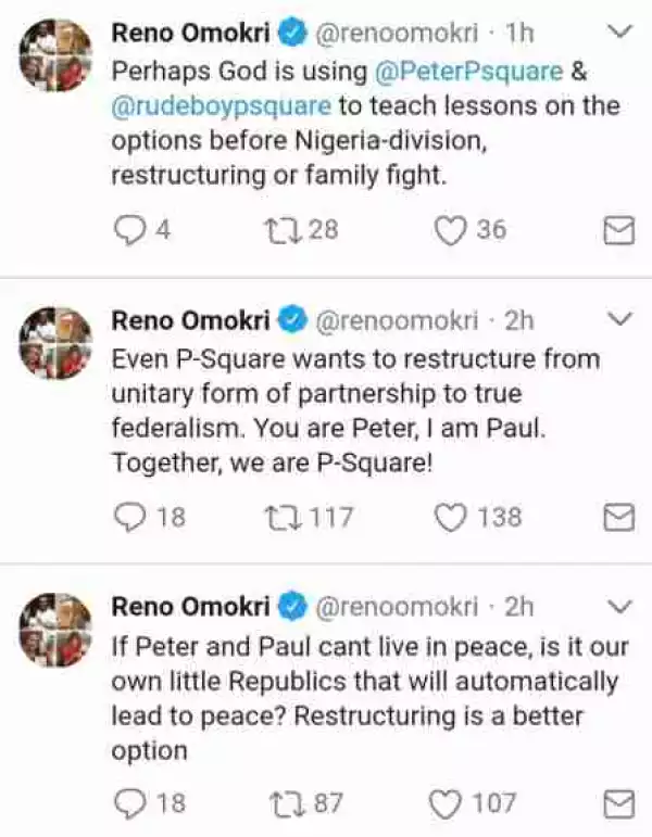 Biafra: Reno Omokri Uses P-square Fight To Make Case Against Secessionist